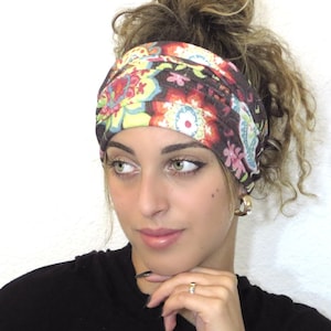 Boho Scrunchy Headband, Hippie Wide Headband, Yoga Headband, Abstract Bandana Headband, Women Turban, Hair Accessories, Dreadlock Hair Wrap