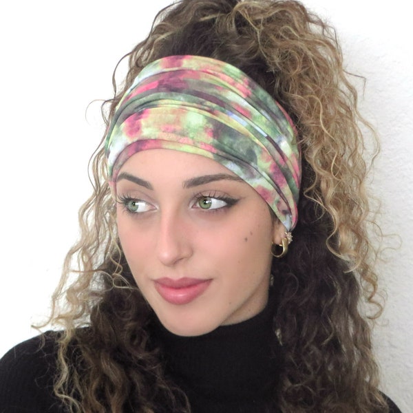 Boho Scrunchy Headband, Wide Headband, Yoga Headband, Colorful Bandana Headband, Women Headband, Hair Accessories, Dreadlock Hair Wrap