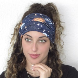 Celestial Headband, Wide Yoga Headband, Scrunch Headband, Sun & Moon Turban Headband, Wide Turban, Head Wrap, Hair Scarf, Headwrap For Women