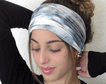 Wide Yoga Headband, Tie Dye Scrunch Headband, Extra Wide Soft Headband, Running Headband, Gray Headband, Women Headband, Men Headband