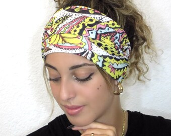 Extra Wide Headband, Scrunchy Headband, Yoga Headband, Paisley Turban Headband, Head Cover, Workout Headband, Running Women Headband