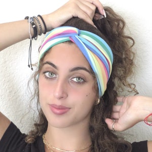 Wide Rainbow Headband, Pastel Headband, Turban Headband, Yoga Headband, Adult Gay Headband, Twist Headband, Hippie Headband, Boho Headband