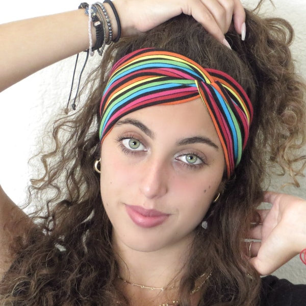 Diadema ancha arco iris, diadema arco iris, diadema turbante, diadema de yoga, diadema gay para adultos, diadema torcida, diadema hippie, diadema boho