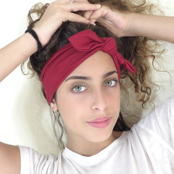 Bordeaux Headband, Top Knot Headband, Yoga Headband, Toddler Top Knot Turban, Boho Headband, Tie Up Headband, Hippie Headband, Hair Scarf