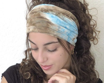 Tie Dye Scrunch Headband, Yoga Headband, Bandeau Boho Headband, Workout Headband, Fitness Headband, Extra Wide Headband, Turban Headband