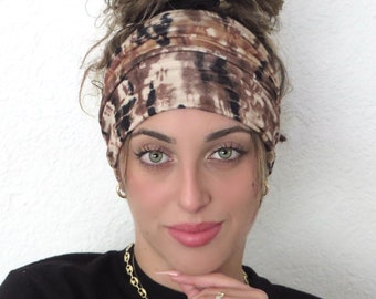 Tie Dye Wide Headband, Knot Wide Headband, Black Brown Headband, Boho Scrunch Headband, Turban Headband, Wide Turban, Head Wrap, Hair Scarf