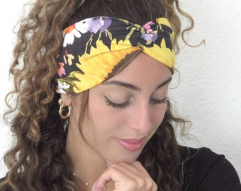 Wide Boho Sunflower Headband, Yoga Headband, Sunflower Twisted Headband, Knot Twist Headband, Hippie Turban Headband, Women Headband