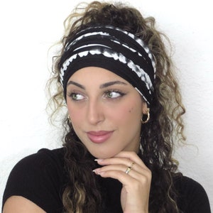 Boho Scrunchy Headband, Hippie Wide Headband, Yoga Headband, Black Bandana Headband, Men Headband, Hair Accessories, Dreadlock Hair Wrap