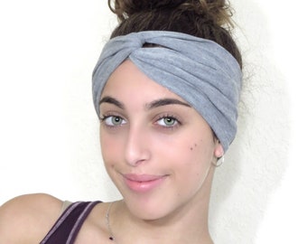 Gray Headband, Yoga Headband, Turban Headband, Women's Headband, Wide Jersey Headband, Turban, Twist Headband, Boho Headband, Knot Headband