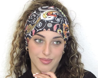 Boho Headband, Black Paisley Wide Headband, Knot Headband, Yoga Headband, Scrunch Headband, Turban Headband, Turban, Head Wrap, Hair Scarf