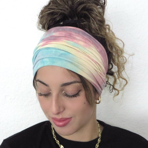 Hippie Scrunchy Headband, Bohemian Wide Headband, Yoga Headband, Rainbow Tie Dye Headband, Bandana Headband, Women Turban, Boho Headband