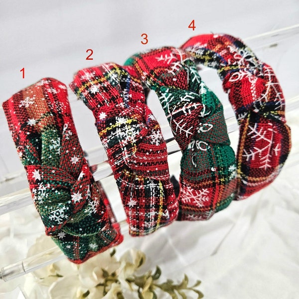 SALE Christmas Knotted Headband, Top Knot Headband, Plaid Knotted Headband, Everyday Headband, Headband For Women, Knot Headband, Hairband