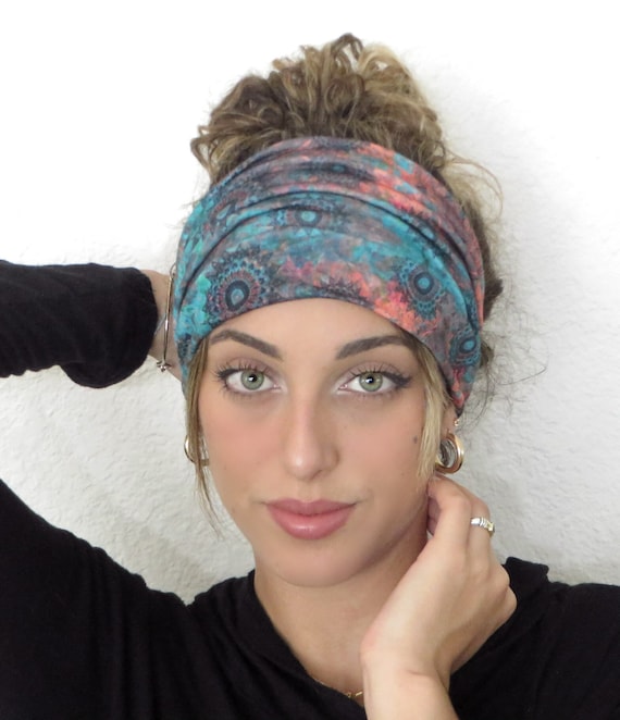 Boho Scrunchy Headband, Hippie Wide Headband, Yoga Headband, Bandana Headband, Women Hair Accessories, Teal Headband, Knot Headband, Turban