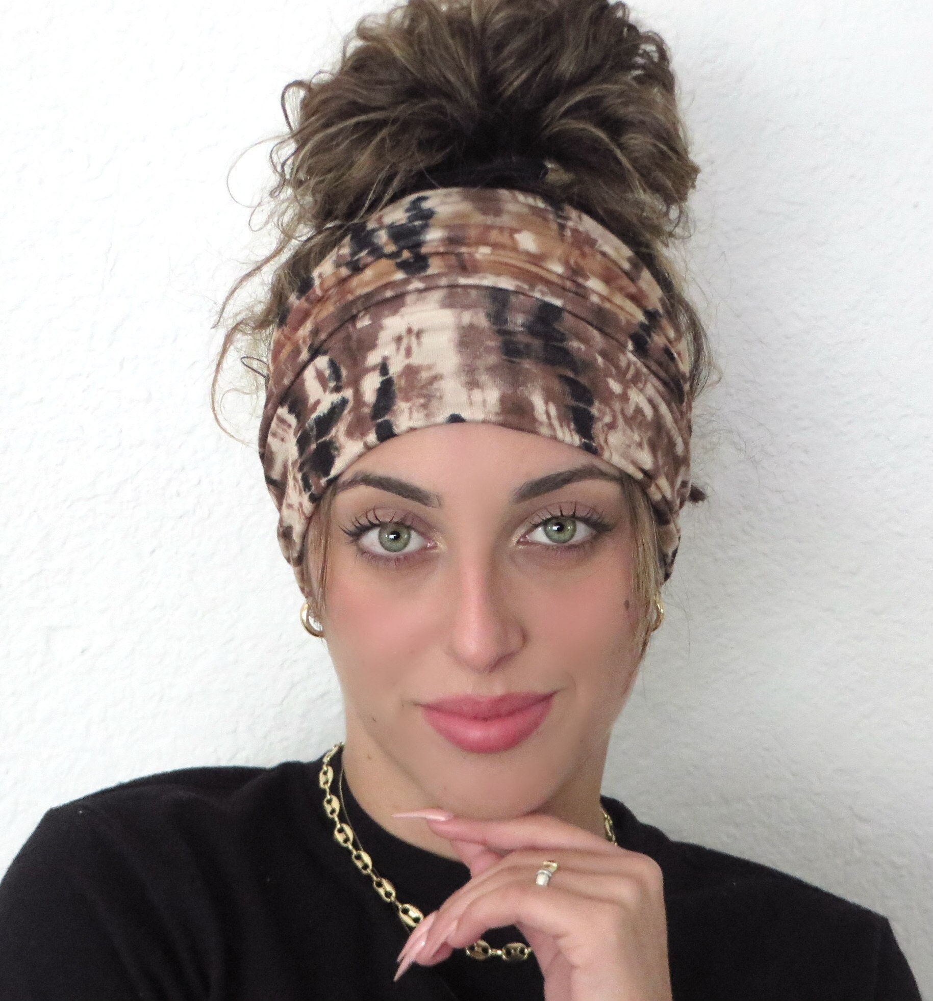 Tie Dye Wide Headband, Knot Wide Headband, Black Brown Headband, Boho Scrunch Headband, Turban Headband, Wide Turban, Head Wrap, Hair Scarf