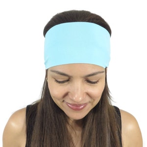 Yoga Headband Solid Light Blue Headband Fitness Headband Workout Wide Headband Hair Accessories Headband Turquoise Turban Women Spandex S12 image 3