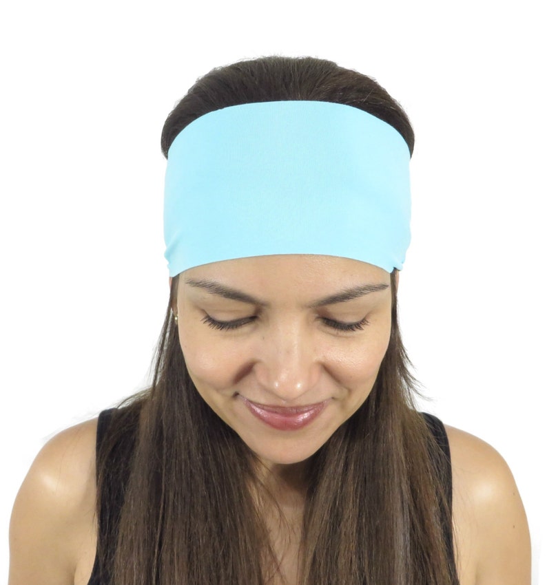 Yoga Headband Solid Light Blue Headband Fitness Headband Workout Wide Headband Hair Accessories Headband Turquoise Turban Women Spandex S12 image 3