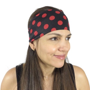 Boho Headband Black Headband Yoga Headband Workout Headband Head Wrap Running Fitness Headband Wide Women Headband Dots Printed Headband S52