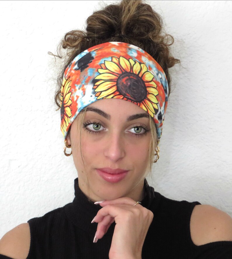 Wide Boho Headband Yoga Headband Scrunch Headband Sunflower Etsy