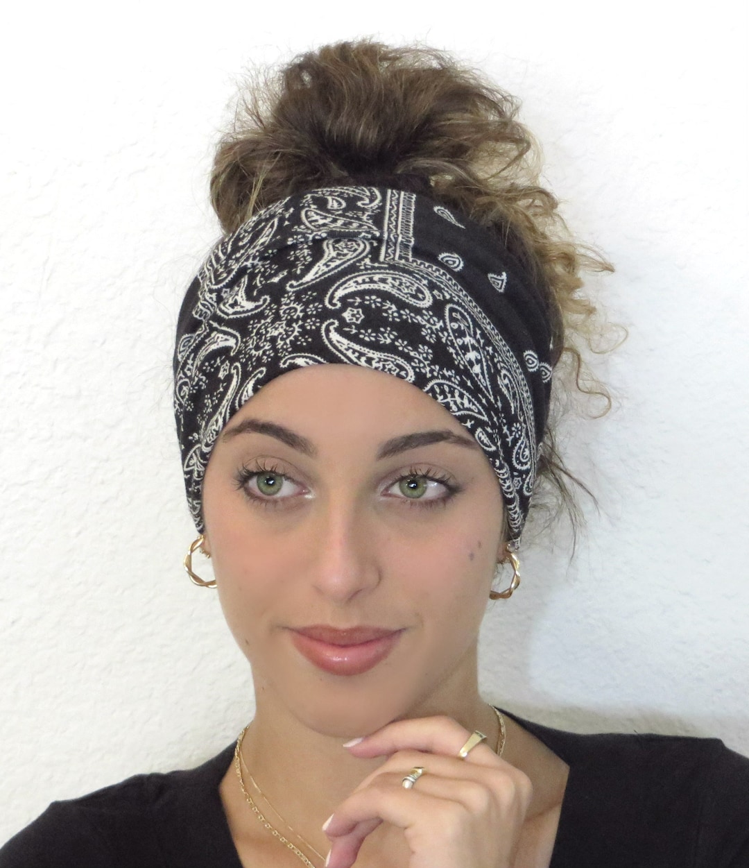 Black White Bandana, Wide Headband, Knot Wide Headband, Yoga