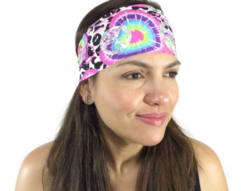 Hippie Headband Yoga Headband Running Headband Peace Print Fitness Headband Boho Wide Headband No Slip Headband Pink Wicking Headband S149