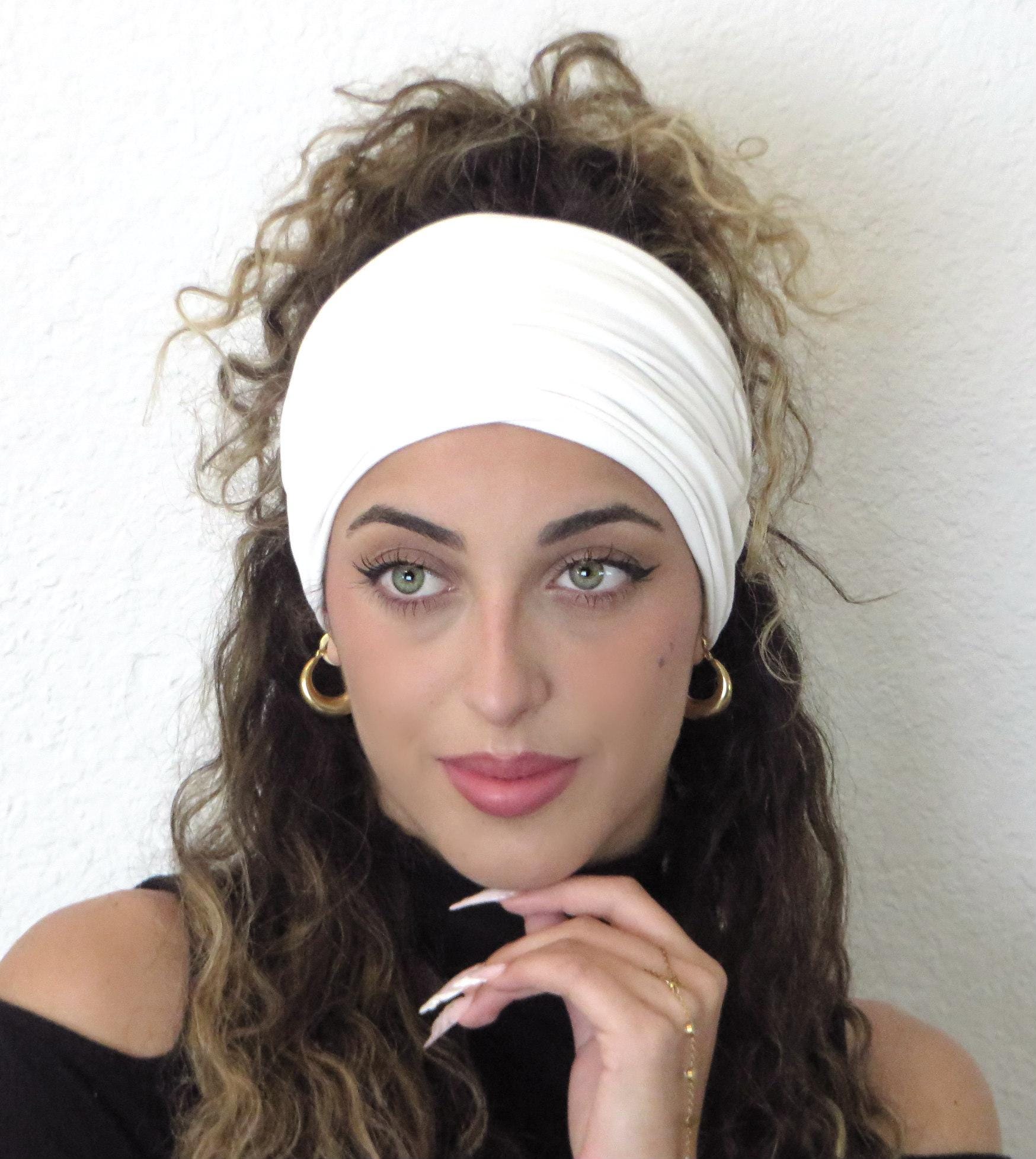 Ivory Wide Headband, Scrunchy Tube Headband, Cream Yoga  display picture 3
