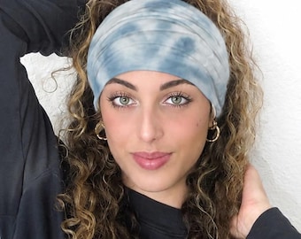 Diadema con efecto tie-dye, diadema de jersey extra ancha, diadema para yoga, diadema para correr, diadema verde azulado, diadema para mujer, diadema para hombre, bandana