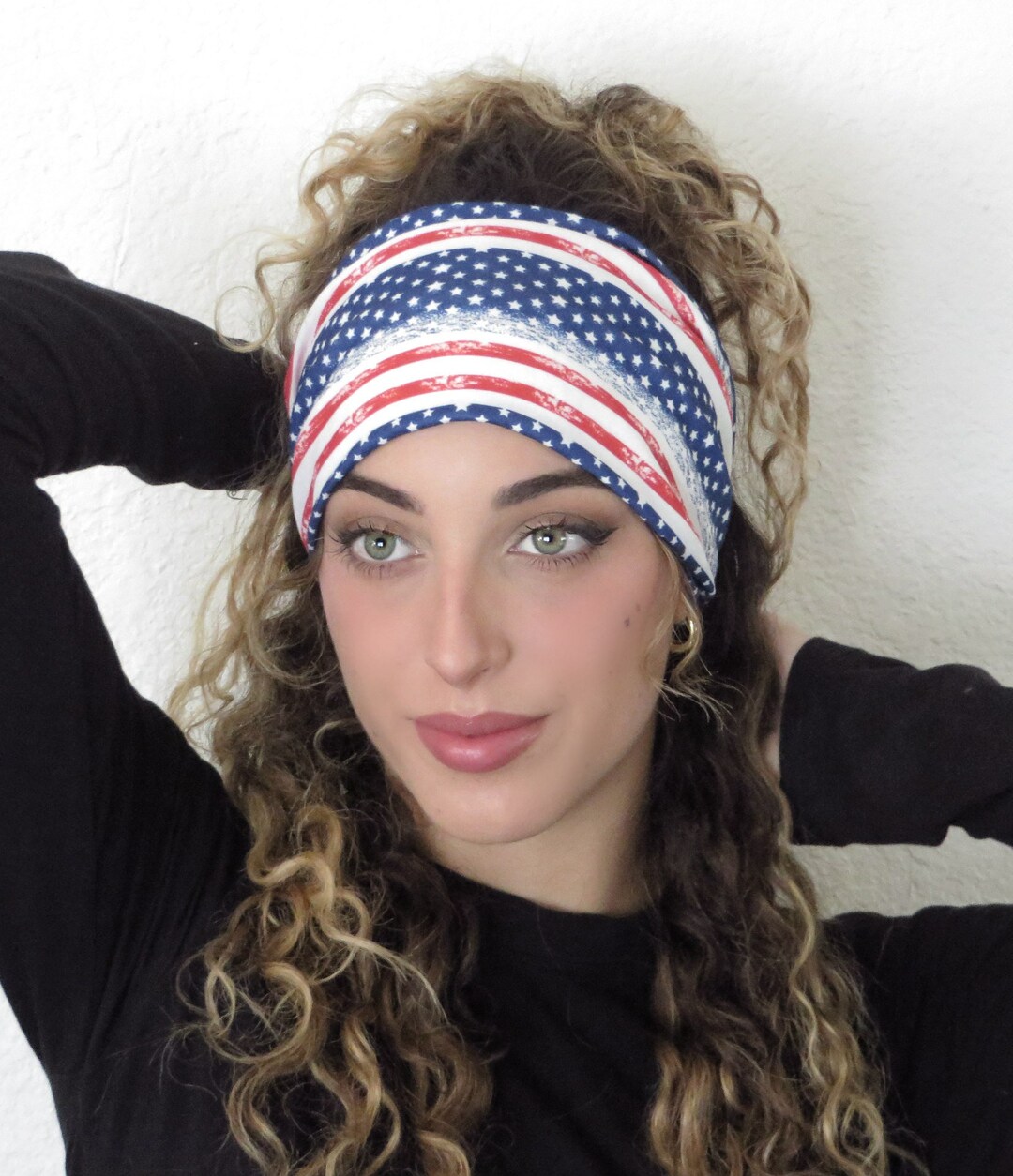 thumbnail image 2 of American Flag Bandana, Star Print Headband, Red And White, Independence 2 of 13
