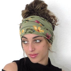 Boho Scrunchy Headband, Hippie Wide Headband, Yoga Headband, Bandana Headband, Women Turban, Sage Floral Headband, Hair Accessories image 5