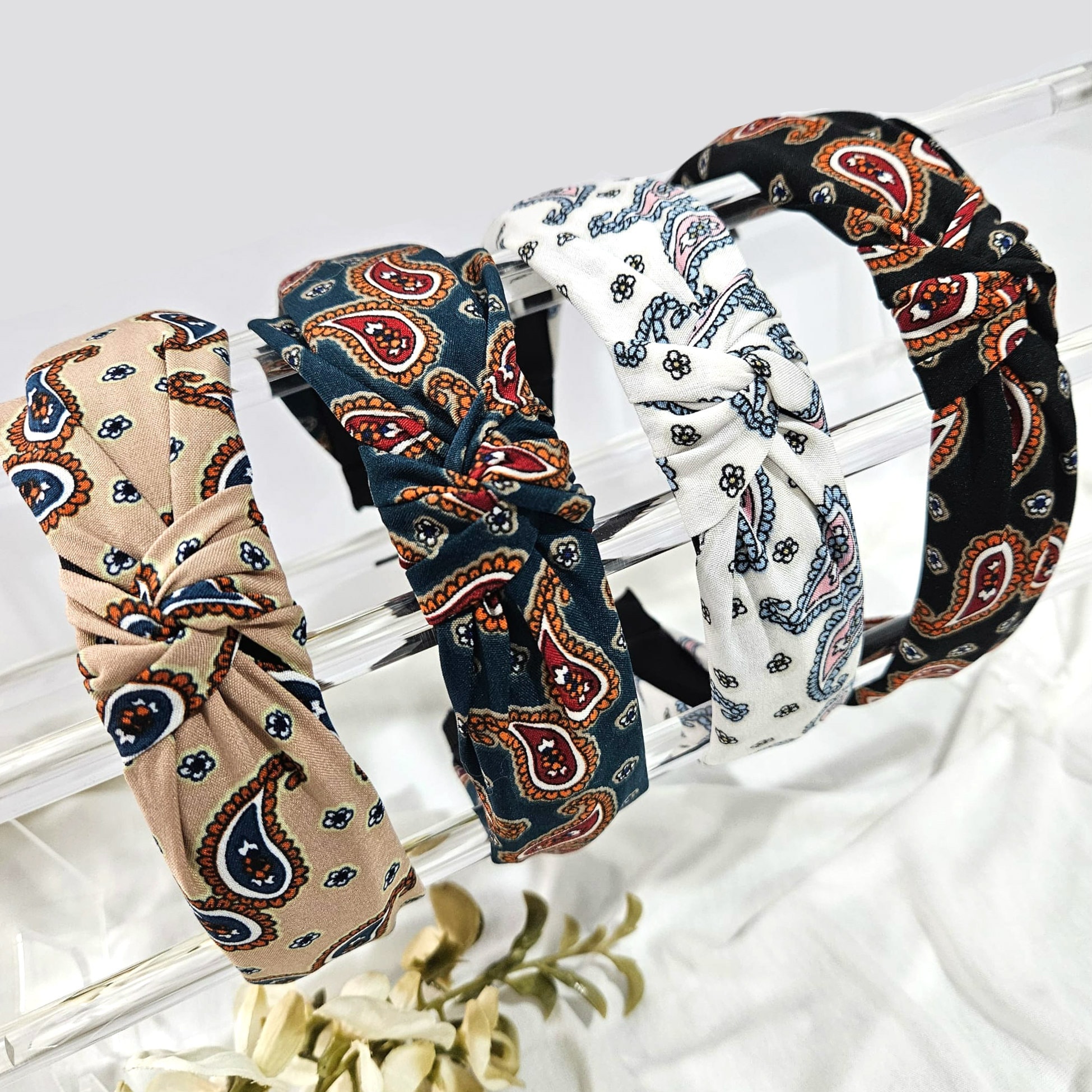 Boho Paisley Print Knot Wide 3pc Headband Set Paisley Knot Headband, Top Knot Headband, Women Knot  main image 4