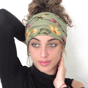 Boho Scrunchy Headband, Hippie Wide Headband, Yoga Headband, Bandana Headband, Women Turban, Sage Floral Headband, Hair Accessories image 8