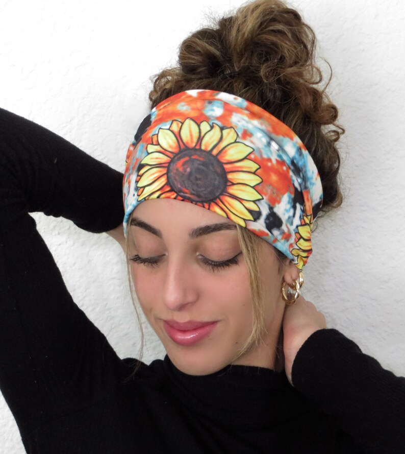 Wide Boho Headband Yoga Headband Scrunch Headband Sunflower Etsy