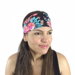 Yoga Headband-Fitness Headband-Running Headband-Wide Bohemian Headband-Floral Headband -Head Wrap-Black Headband- Black Boho Bandana-S140