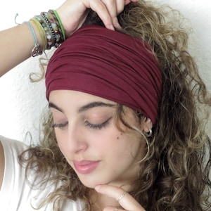 Burgundy Wide Headband, Scrunch Headband, Yoga Headband, Running Headband, Workout Headband, Women Headband, Men Headband, Head Cover
