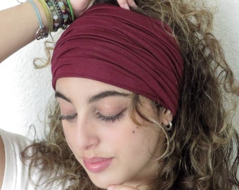 Burgundy Wide Headband, Scrunch Headband, Yoga Headband, Running Headband, Workout Headband, Women Headband, Men Headband, Head Cover