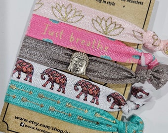 Bohemian Tie Bracelet Yoga Hair Tie Bracelet Lotus Elastic Hair Tie Workout Just Breathe Hair Accessories Friendship Buddha Yogi Bracelets