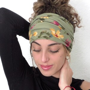 Boho Scrunchy Headband, Hippie Wide Headband, Yoga Headband, Bandana Headband, Women Turban, Sage Floral Headband, Hair Accessories image 6