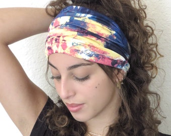 Faixa de cabelo larga estilo boho, faixa de cabelo feminina, faixa de cabelo larga, faixa de cabelo abstrata, faixa de cabelo franzida, faixa de cabelo feminina, faixa de cabelo para corrida, faixa de cabelo masculina