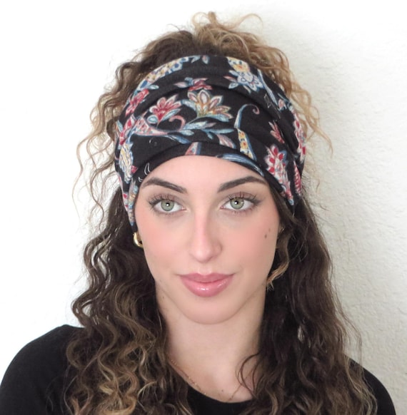 Floral Winter Scrunchy Headband, Hippie Wide Headband, Yoga - Main Image