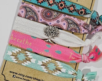 Solo respira Pulsera de lazo de yoga Favor de yoga Fitness Goma elástica para el cabello Pulseras de amistad boho Corbata de pelo para correr Árbol de la vida Accesorios de yoga