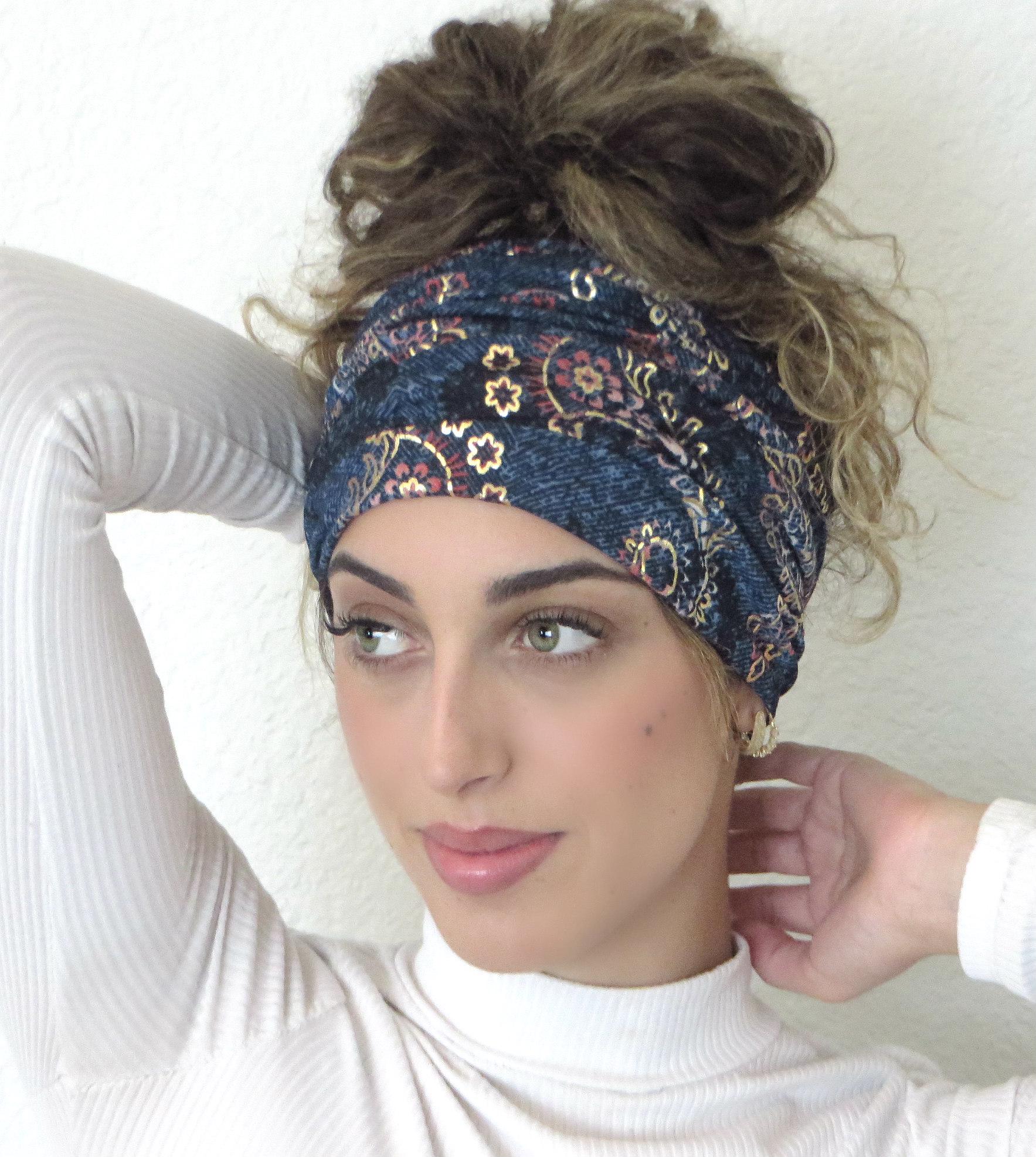 Fashion denim Headband wider style handmade new Wide Denim Headband - Etsy main image 2