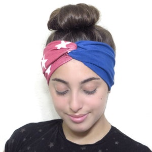 American Flag Headband, Twist Yoga Headband, Red Blue White, Turban Headband, Women Jersey Headband, 4th Of July Women Headband, Turban