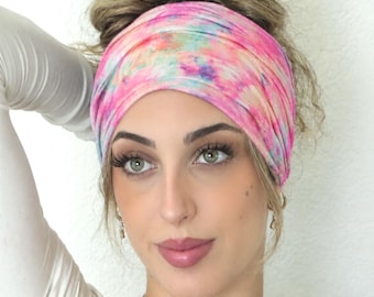 Tie Dye Extra Wide Scrunch Headbands, Boho Jersey Headband, Scrunch Headband, Yoga Headband, Running Headband, Women Headband, Men Headband