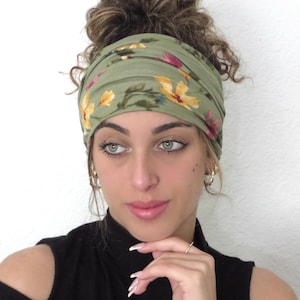 Boho Scrunchy Headband, Hippie Wide Headband, Yoga Headband, Bandana Headband, Women Turban, Sage Floral Headband, Hair Accessories image 4