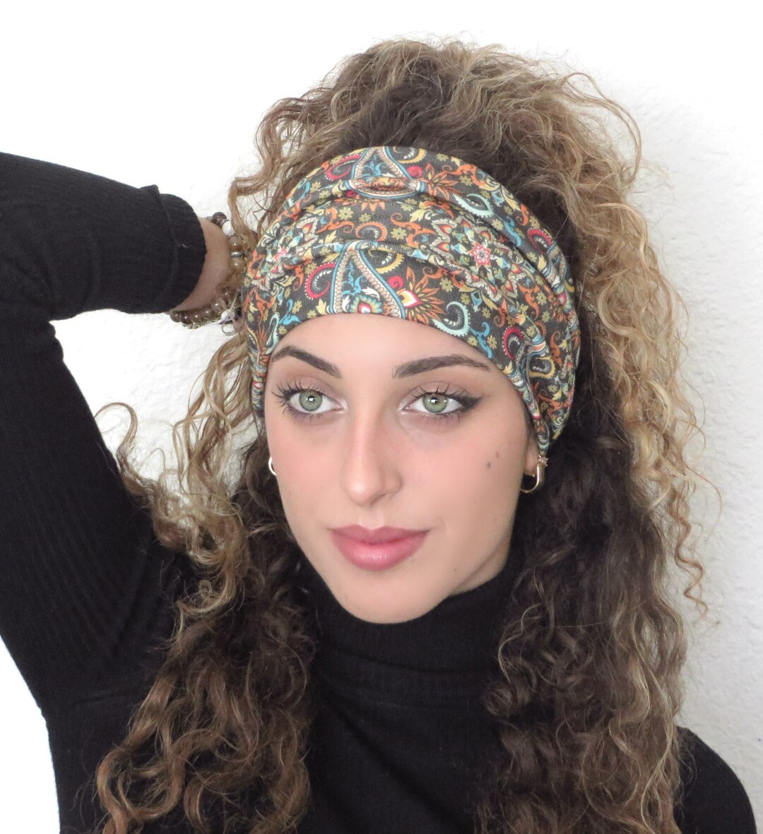 Wide Boho Headband, Knot Headband, Wide Yoga Headband, Scrunch Headband, Abstract Turban