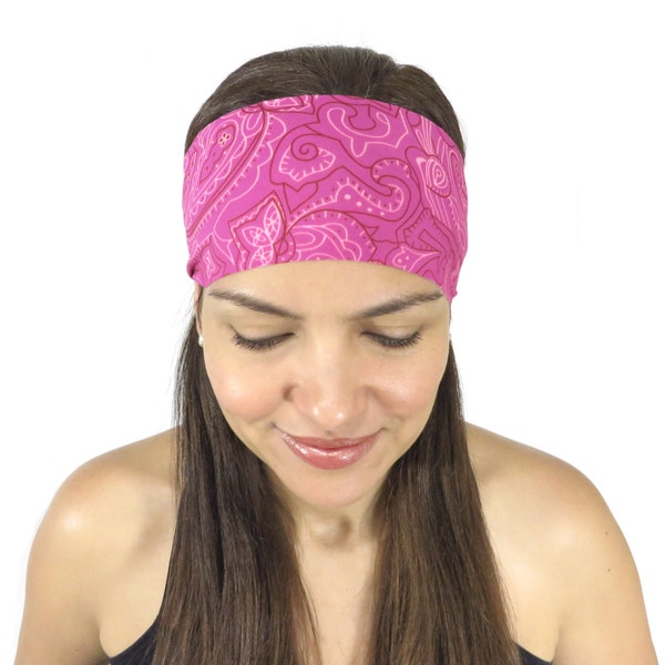 Yoga Headband-Workout Headband-Pink Yoga Headband-Running Headband-Boho Wide Headband-No Slip Headband-Hippie Headband-Wicking Headband S95