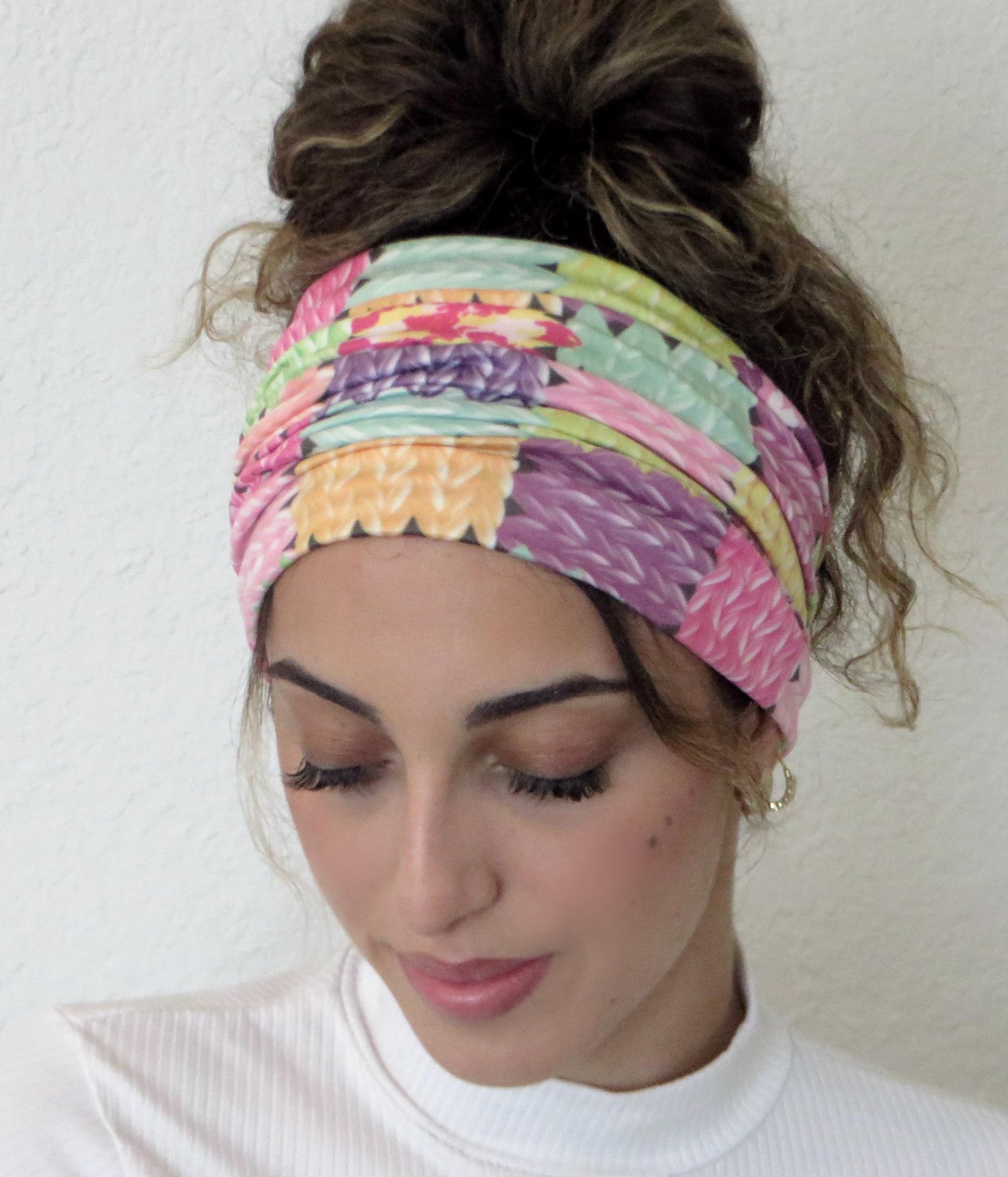 Pastel Scrunchy Headband, Hippie Wide Headband, Yoga 