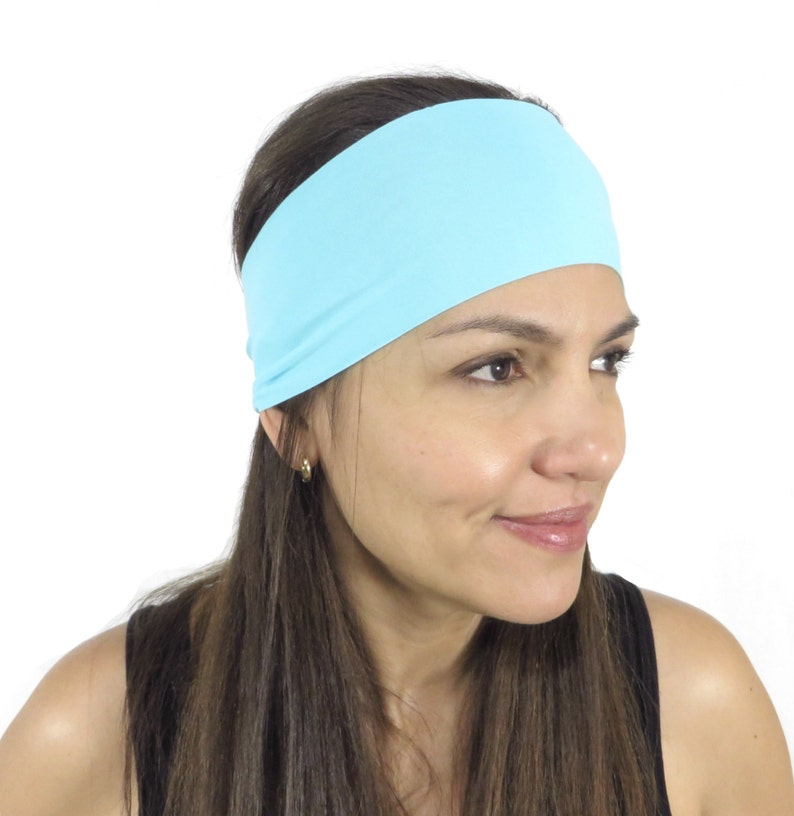 Yoga Headband Solid Light Blue Headband Fitness Headband Workout Wide Headband Hair Accessories Headband Turquoise Turban Women Spandex S12 image 1