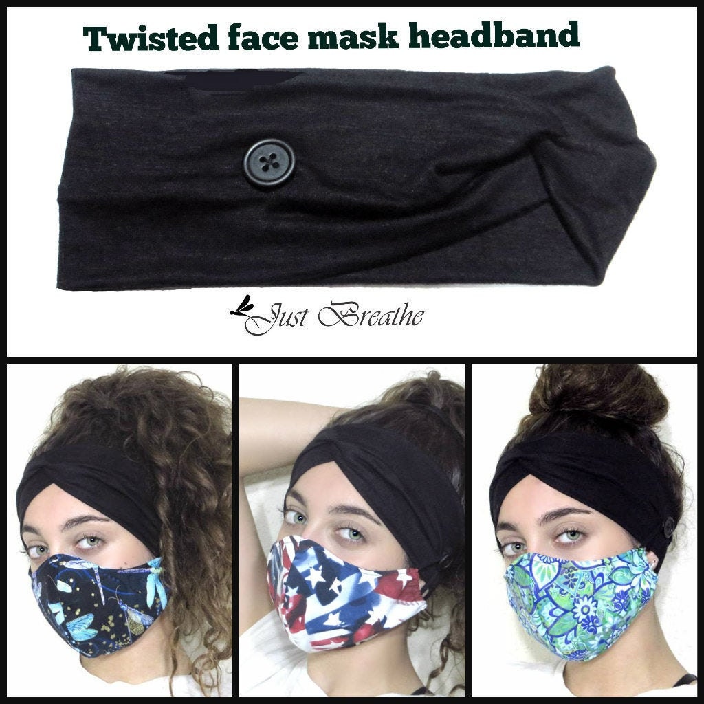 Button Headband, Black Yoga Headband, Turban Headband, Nurse Headband With Buttons, Medical Worker Headband, Headband For Face Mask