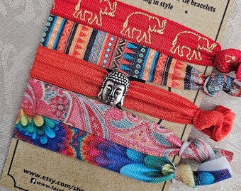 Buddha Yoga Hair Tie Bracelet Sacred Elephant Elastic Hair Tie Yoga Accessories Friendship Yoga Lotus Bracelets Boho Hair Accessories