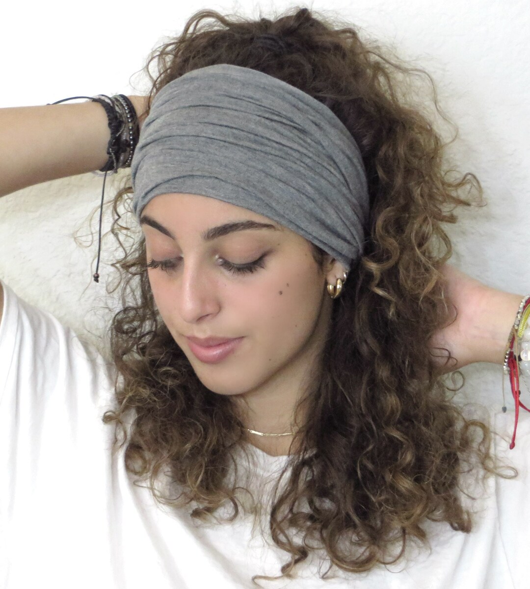 Gray Headband, Wide Headband, Yoga Headband, Running Headband, Scrunch